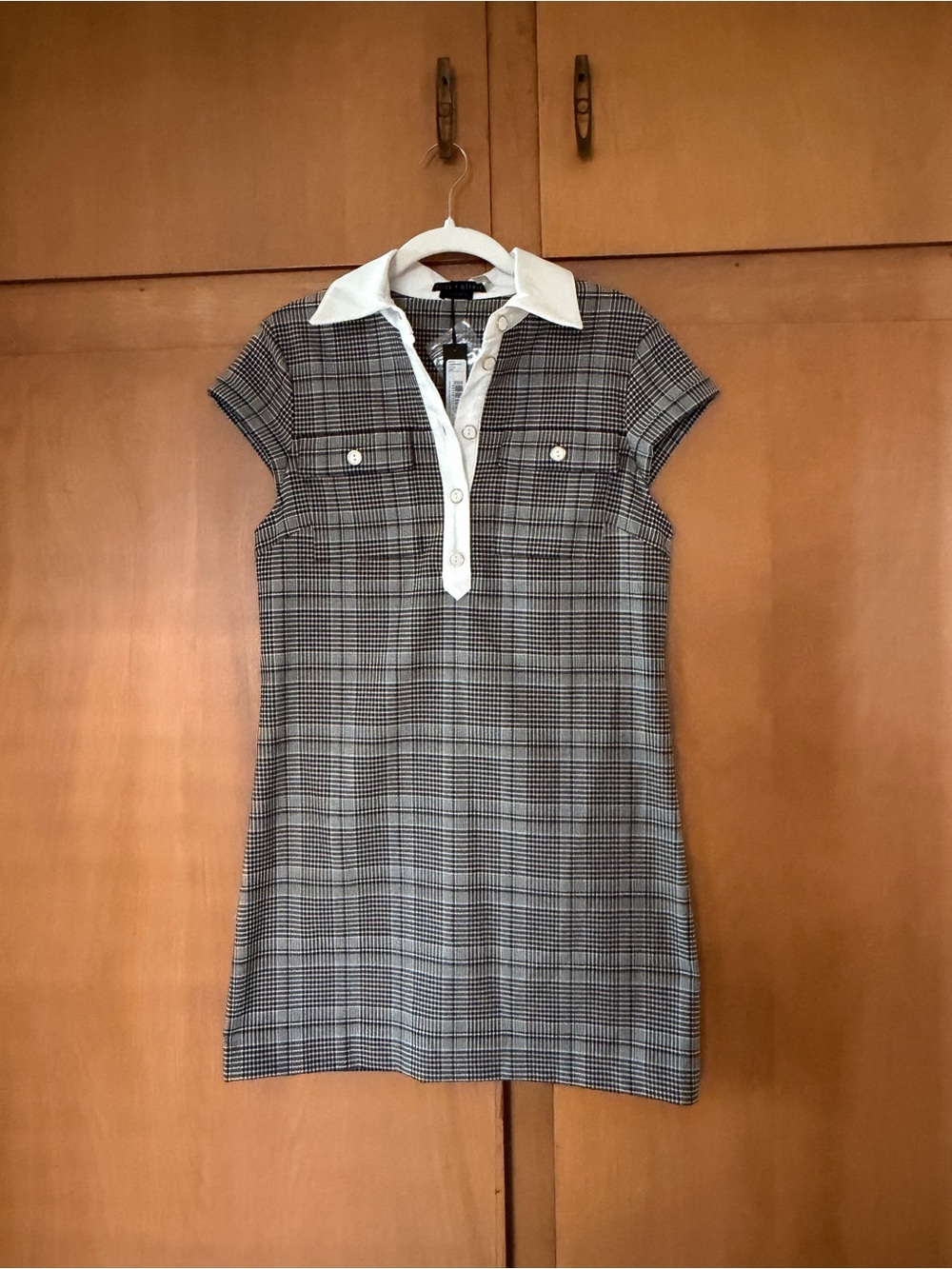 Alice + Olivia Darby Plaid Contrast Collar Minidress Black & White NWT - Picture 3 of 8